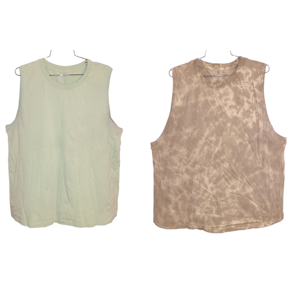 2 Lululemon All Yours Tank Tops Marmoleado Tie Dye Lemon Chiffon Trench Size 10